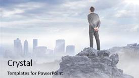  Presentation with composite - PPT theme enhanced with rock looking at misty skyline background and a light gray colored foreground
