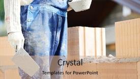  Presentation with brick wall - Presentation design with rock mechanics - worker building on wet layer background and a coral colored foreground