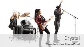  Presentation with rock band - Presentation having rock-music-band-performing background and a light gray colored foreground