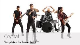 Presentation with rock band - Presentation theme with rock-music-band-performing background and a light gray colored foreground