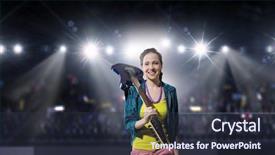  Presentation with heavy metal - PPT theme featuring rock musician at concert mixed background and a tawny brown colored foreground