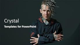  Presentation with dark space - Theme having rock-musician-portrait background and a wine colored foreground