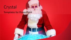  Presentation with disco ball - PPT theme consisting of rock n roll lights - santa claus dj near brilliant background and a red colored foreground
