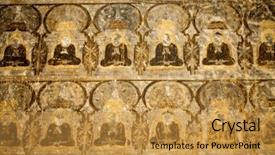  Presentation with rock paintings magnifier - Cool new PPT theme with rock paintings in ancient pagoda backdrop and a gold colored foreground