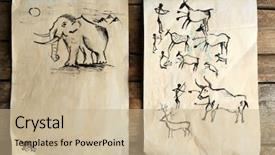  Presentation with cave paintings - Presentation theme with rock paintings on paper background and a coral colored foreground