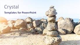  Presentation with sea shore - PPT theme having rock-pile-on-shore background and a sky blue colored foreground