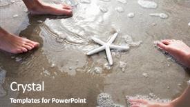  Presentation with children bone - Amazing PPT theme having rock pools - children discovering starfish on beach backdrop and a gray colored foreground