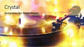  Presentation with record player - Colorful PPT theme enhanced with rock roll - close up of a record backdrop and a blonde colored foreground