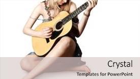  Presentation with hippie - PPT theme consisting of rock roll - hippie girl with the guitar background and a soft green colored foreground