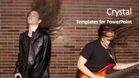  Presentation with brick wall - Amazing presentation theme having rock roll concert - two young musician jumping backdrop and a tawny brown colored foreground