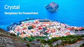  Presentation with small town - Colorful PPT layouts enhanced with rock slope - garachico - small town backdrop and a light gray colored foreground