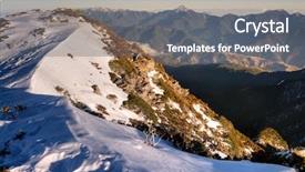  Presentation with house snow mountain - PPT theme with rock slope - mountain scenery with snow background and a gray colored foreground