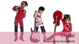  Presentation with multi ethnic group - Audience pleasing PPT layouts consisting of young girls playing girl band backdrop and a coral colored foreground