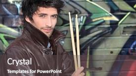  Presentation with rock band - Beautiful presentation theme featuring music rock band - musician with drumsticks against graffiti backdrop and a dark gray colored foreground