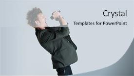  Presentation with mic - Audience pleasing PPT theme consisting of rock star jumps and sings into the mic backdrop and a sky blue colored foreground
