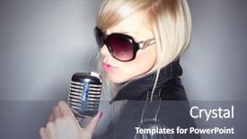  Presentation with mic - PPT theme having rock star sexy girl singing background and a gray colored foreground