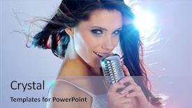  Presentation with mic - Cool new PPT theme with rock star sexy girl singing backdrop and a light blue colored foreground