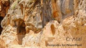  Presentation with ancient civilization - Beautiful presentation theme featuring rock-with-architectural-elements backdrop and a coral colored foreground