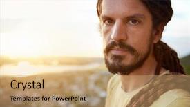  Presentation with mountain climbing rope - Colorful presentation theme enhanced with rockclimbing - man on mountain holding climbing backdrop and a coral colored foreground