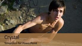  Presentation with mountain climbing - Theme having rockclimbing - photo of man climbing up background and a coral colored foreground