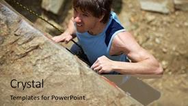  Presentation with rock climbing - Presentation theme consisting of rockclimbing - photo of young man climbing background and a coral colored foreground