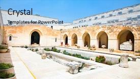  Presentation with archaeological - Colorful presentation design enhanced with rockefeller archaeological museum in jerusalem backdrop and a light blue colored foreground