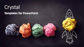  Presentation with rocket - Audience pleasing PPT theme consisting of rocket-chalk-drawing-paper-ball backdrop and a wine colored foreground