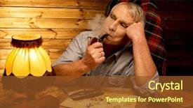  Presentation with pipe - Slide deck with rocking chair - senior man with smoking pipe background and a tawny brown colored foreground