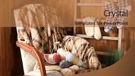  Presentation with yarn - Amazing PPT layouts having rocking chair with plaid and yarn for knitting near wooden wall backdrop and a coral colored foreground