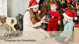  Presentation with persian rug - Presentation theme consisting of rocking horse - three children sit on furry background and a soft green colored foreground