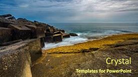  Presentation with beach rocks - Beautiful presentation theme featuring rocks-at-topical-beach backdrop and a tawny brown colored foreground