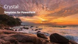  Presentation with beach rocks - Colorful PPT theme enhanced with rocks-at-topical-beach backdrop and a coral colored foreground
