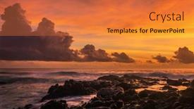  Presentation with beach rocks - Amazing PPT theme having rocks-at-topical-beach backdrop and a red colored foreground