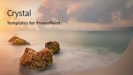  Presentation with rocks - Slide set having rocks in sea over dramatic background and a coral colored foreground