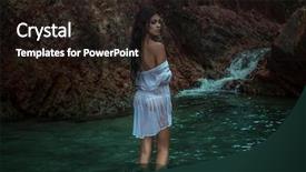  Presentation with elegant green white romantic - PPT layouts enhanced with rocks near beautiful small waterfall background and a  colored foreground