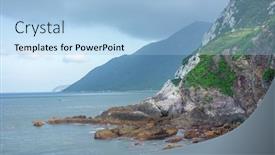  Presentation with beach rocks - Audience pleasing presentation theme consisting of rocks-on-coastline-of-beach backdrop and a light blue colored foreground