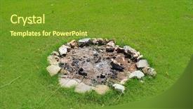 Presentation with camping - Presentation theme with fire pit made of rocks background and a tawny brown colored foreground