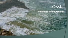  Presentation with stormy sea waves - Audience pleasing presentation theme consisting of rocks sea raging wild waves backdrop and a gray colored foreground