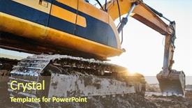  Presentation with excavation - Presentation design featuring rocks soil - excavation work excavator at construction background and a violet colored foreground