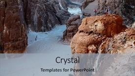  Presentation with desert - Presentation theme featuring rocks soil - hikers in the rocky canyon background and a light blue colored foreground