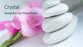  Presentation with stacked rocks - Slides enhanced with rocks stacked one top of another is an art form background and a sky blue colored foreground