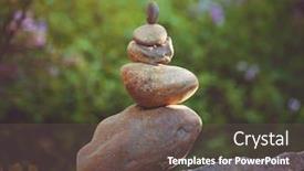  Presentation with stacked rocks - Slide deck enhanced with rocks stacked up in a park at sunset with flowers in the background toned with a vintage retro instagram filter effect app or action background and a gray colored foreground