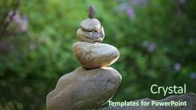  Presentation with stacked rocks - Presentation theme featuring rocks stacked up in a park at sunset with flowers in the background toned with a vintage retro instagram filter effect app or action background and a tawny brown colored foreground