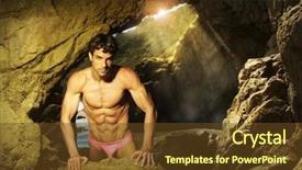  Presentation with food safety model - PPT theme consisting of rocks stream - sexy fit shirtless male model background and a tawny brown colored foreground