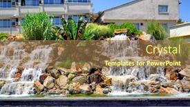  Presentation with hotel resort - Cool new PPT theme with rocks with artificial waterfall on the territory of hotel at resort backdrop and a coral colored foreground