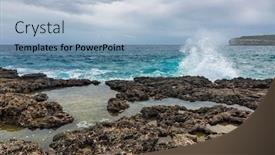  Presentation with gloomy - Audience pleasing PPT theme consisting of rocky-beach-under-a-gloomy backdrop and a light blue colored foreground