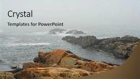  Presentation with rocky ocean coast - Presentation having rocky coast of atlantic ocean in maine usa background and a light gray colored foreground