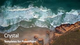  Presentation with crashing waves - PPT layouts featuring rocky coastline aerial photography overhead background and a violet colored foreground