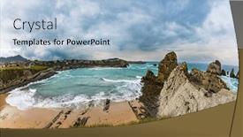  Presentation with rocky ocean coast - Presentation theme having rocky-coastline-of-the-atlantic background and a light blue colored foreground