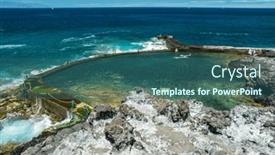  Presentation with rocky - Presentation theme consisting of rocky-coastline-with-natural-swimming background and a ocean colored foreground